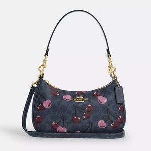 NWT COACH Teri Shoulder Bag in Signature Canvas With Cherry Print Denim CY694